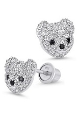 stunning silver teddy bear cubic zirconia stud baby earrings